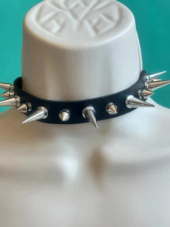 PU Leather Clavicle Necklace - Y2K Punk Style Rock Collar with Gothic Spike