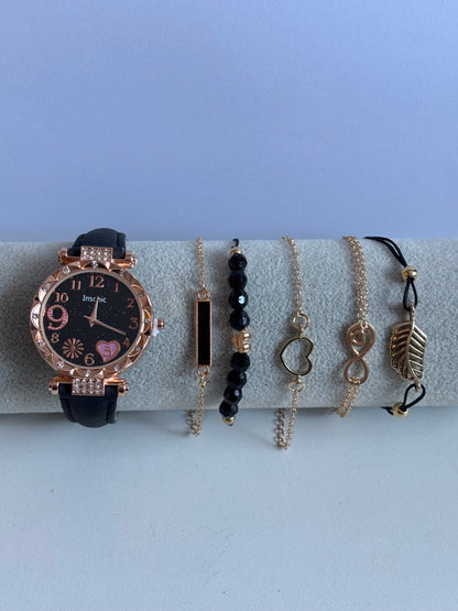 6pcs New Fashion Quartz Watch Set, Alloy Dial, 5 bracelets