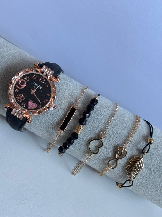 6pcs New Fashion Quartz Watch Set, Alloy Dial, 5 bracelets