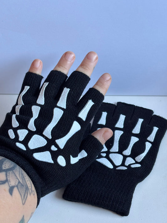 Gloves With Fleece Lining, Thermal Insulation, Knitted Skeleton Pattern