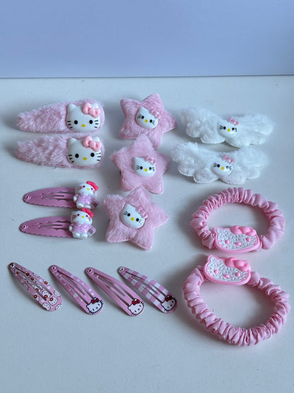 15pcs Set Cute Plush Hello Kitty Duckbill Japanese Style Cartoon Hair Clips Side Hair Accessories
