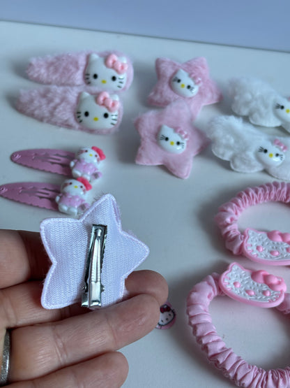 15pcs Set Cute Plush Hello Kitty Duckbill Japanese Style Cartoon Hair Clips Side Hair Accessories