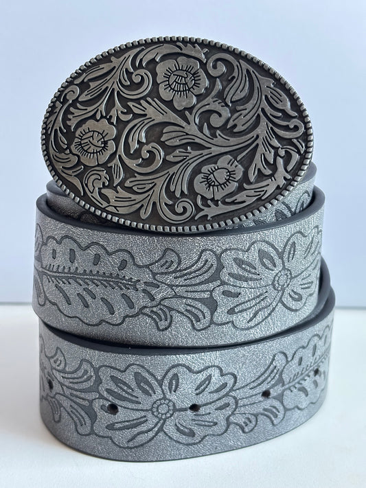 Wide Cool Gray PU leather Belt