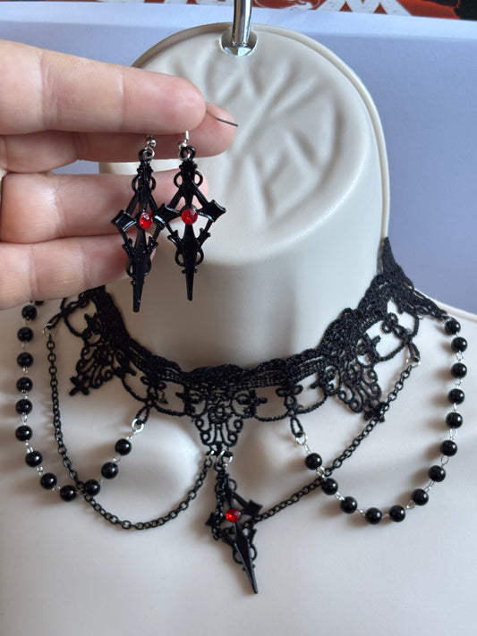 1 Necklace + 1 Pair of Earrings Jewelry Set - Dark Gothic Style