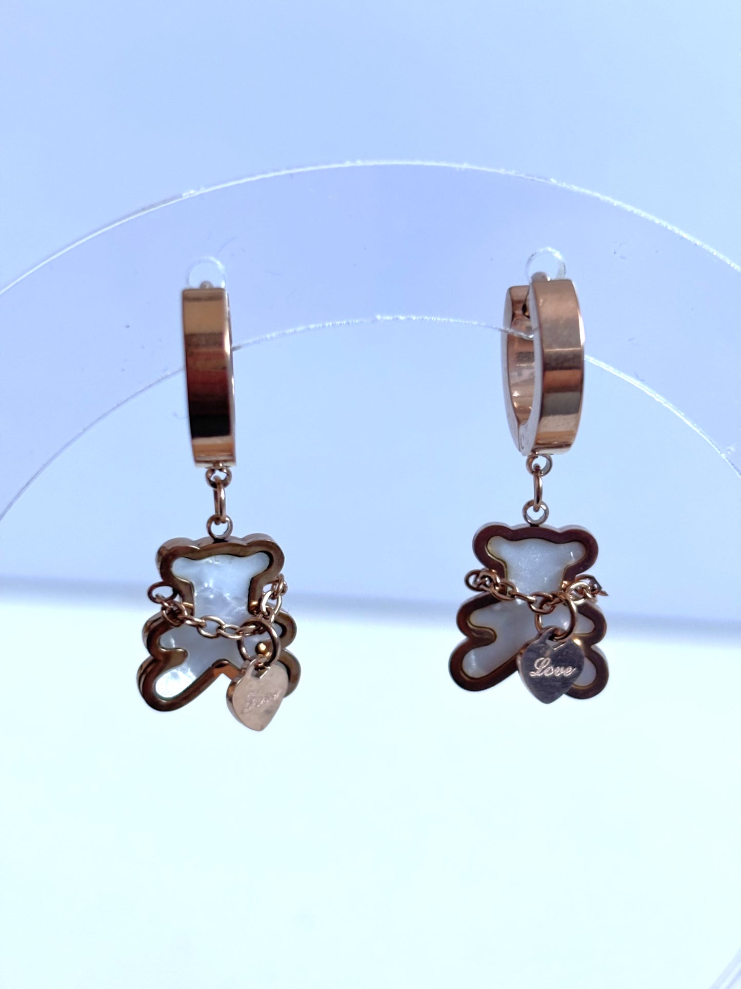 Stainless Steel Elegant Cute Bear Pendant Hoop Earrings