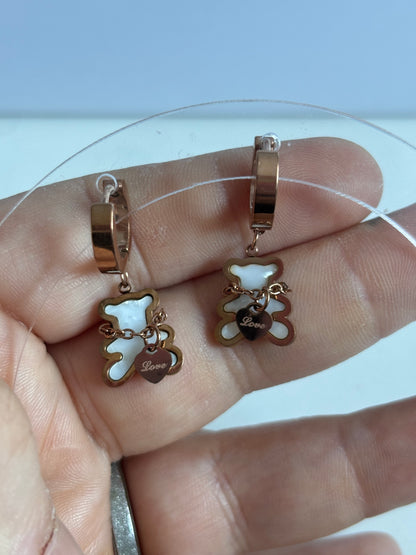 Stainless Steel Elegant Cute Bear Pendant Hoop Earrings