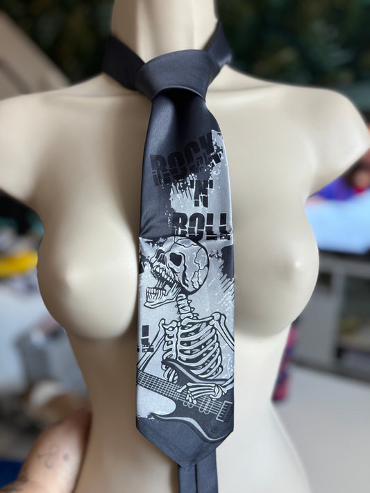 Polyester Tie With Gothic Style, Black Skeleton Pattern, Gothic Inspired Accessory